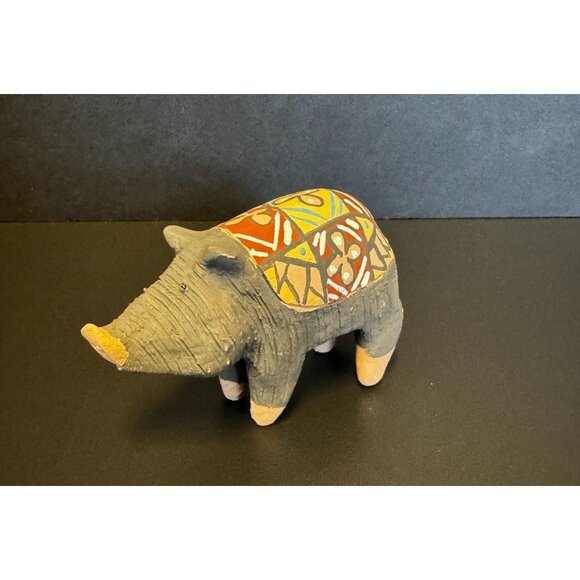 Handmade Ceramic Pig Figurine With Vibrant Geometric Painted Saddle - Picture 2 of 10